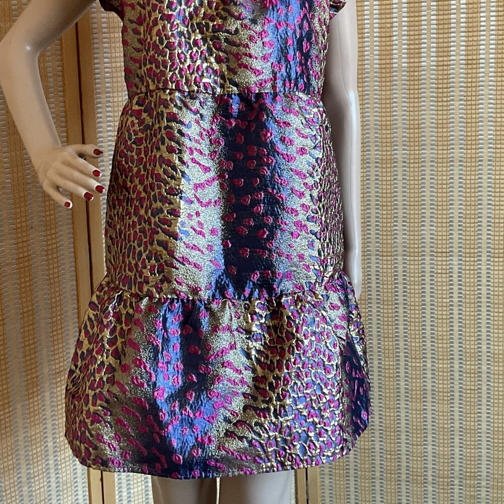 NWOT! THML Metallic Textured Wildcat Mini Dress Pink Gold Flutter Sleeve Small - Picture 4 of 16
